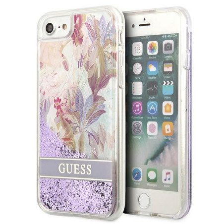 Kryt Guess Flower LIQUID GLITTER pro iPhone SE 2022 / 7 / 8 - fialová