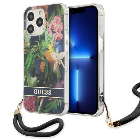 Kryt Guess Flower Strap pro iPhone 13 Pro - modrá