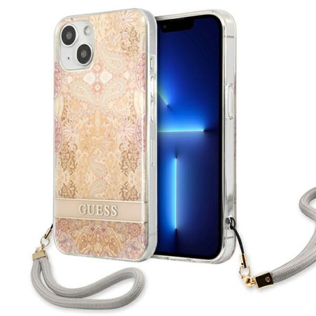 Kryt Guess Flower Strap pro iPhone 13 mini - zlatá