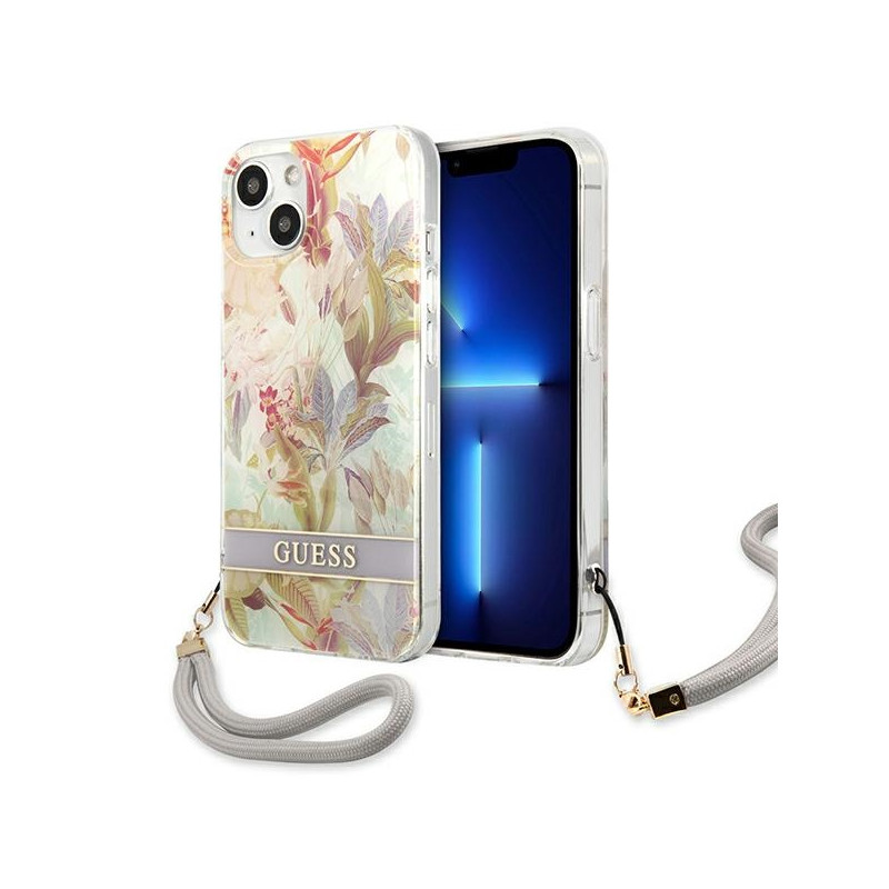 Kryt Guess Flower Strap pro iPhone 13 mini - fialová/fialová