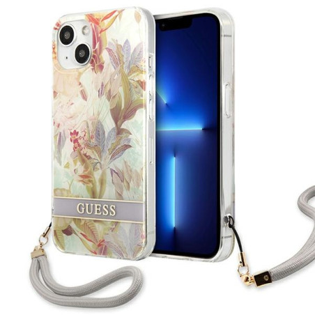 Kryt Guess Flower Strap pro iPhone 13 mini - fialová