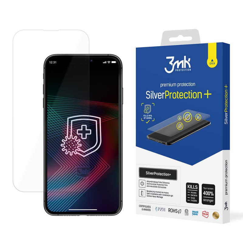 Ochranné sklo 3mk SILVER PROTECTION+ pro iPhone 14 Pro - stříbrná (antibakteriální)