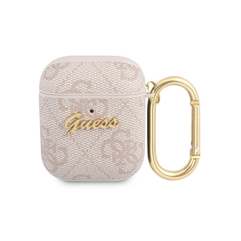 Pouzdro Guess 4G SCRIPT metal collection pro AirPods 1 / 2 - růžová
