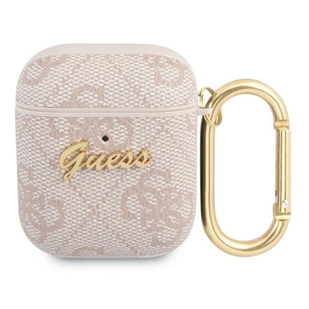 Pouzdro Guess 4G SCRIPT metal collection pro AirPods 1/2 - růžová