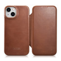 iCarer CE Oil Wax Leather Folio iPhone 14 Plus - hnědá