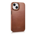 iCarer CE Oil Wax Leather Folio iPhone 14 Plus - hnědá