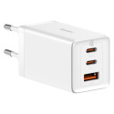 GaN 2xUSB C 1xUSB 65W Baseus GaN5 Pro rychlá nabíječka + USB C - USB C 100W kabel - bílý