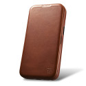 iCarer CE Oil Wax Leather Folio iPhone 14 Plus - hnědá