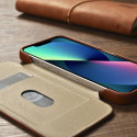 iCarer CE Oil Wax Leather Folio iPhone 14 Plus - hnědá