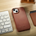 iCarer CE Oil Wax Leather Folio iPhone 14 Plus - hnědá