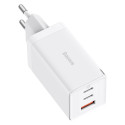 GaN 2xUSB C 1xUSB 65W Baseus GaN5 Pro rychlá nabíječka + USB C - USB C 100W kabel - bílý