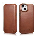 iCarer CE Oil Wax Leather Folio iPhone 14 Plus - hnědá