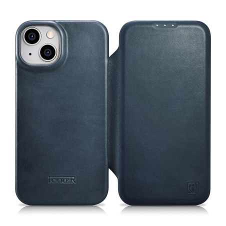 Pouzdro iCarer CE Oil Wax Leather pro iPhone 14 Plus - blue