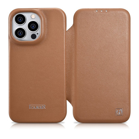 iCarer CE Premium Leather Folio pro iPhone 14 Pro - hnědá
