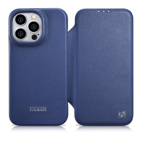 iCarer CE Premium Leather pro iPhone 14 Pro - modrá (MagSafe)