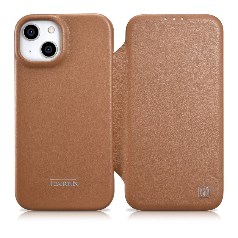 Pouzdro iCarer CE Premium Leather Folio Case pro iPhone 14 Plus - hnědá