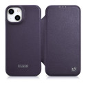 iCarer CE Premium Leather Folio Case iPhone 14 Plus - tmavě fialová