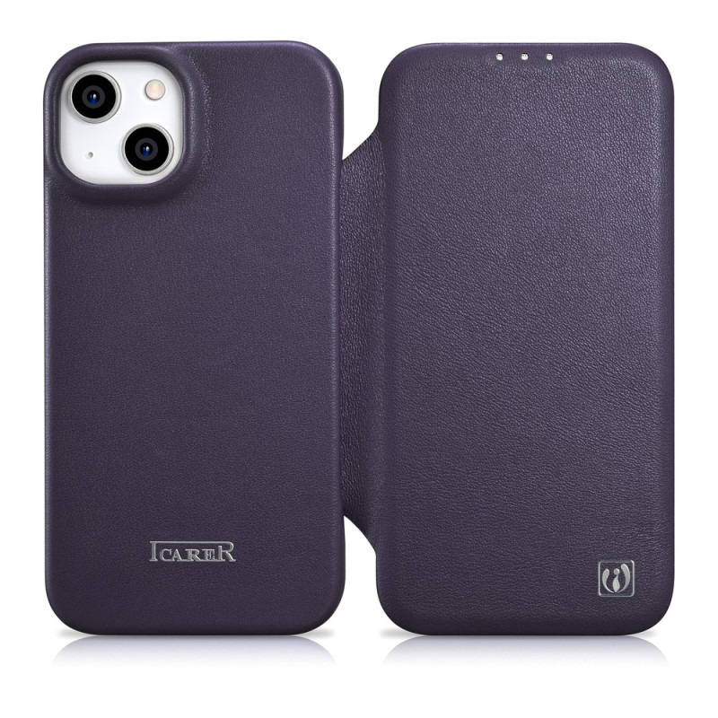 Pouzdro iCarer CE Premium Leather Folio Case pro iPhone 14 Plus - tmavě fialová