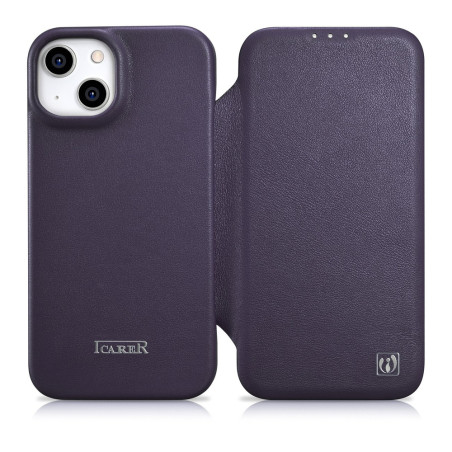 iCarer CE Premium Leather Folio Case iPhone 14 Plus - tmavě fialová