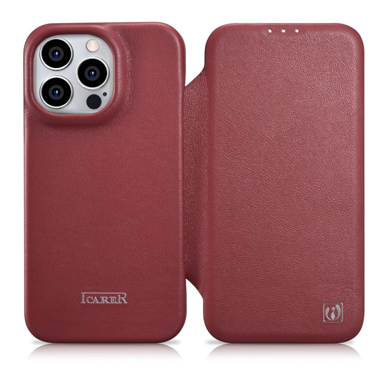 Pouzdro iCarer CE Premium Leather pro iPhone 14 Pro Max - magenta (červená)