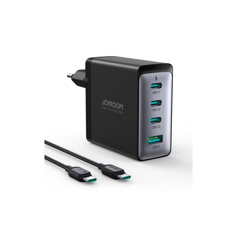 GaN Joyroom JR-TCG04EU 100W 3x USB-C USB-A nabíječka + USB-C / USB-C 100W kabel - černý