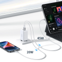 GaN Ugreen CD244 65W rychlonabíječka USB-A / 2x USB-C - bílá