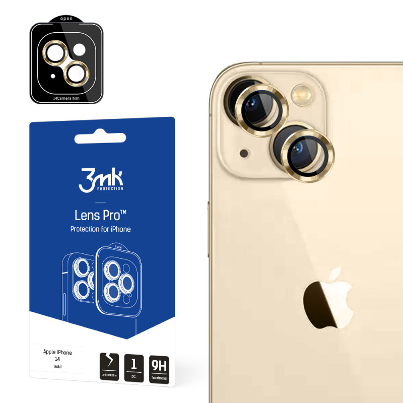 Ochranné sklo 3mk PROTECTION LENS PRO pro iPhone 14 - zlatá