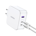 GaN Ugreen Nexode CD289 USB-A/2xUSB-C 140W síťová nabíječka + USB-C - USB-C 1,5m kabel - bílý