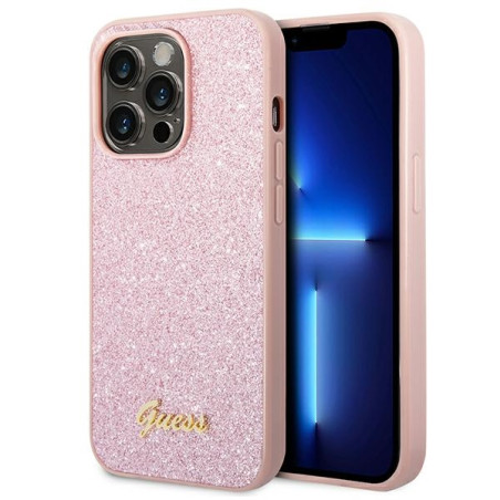 Kryt Guess GLITTER SCRIPT iPhone 14 Pro Max - růžová