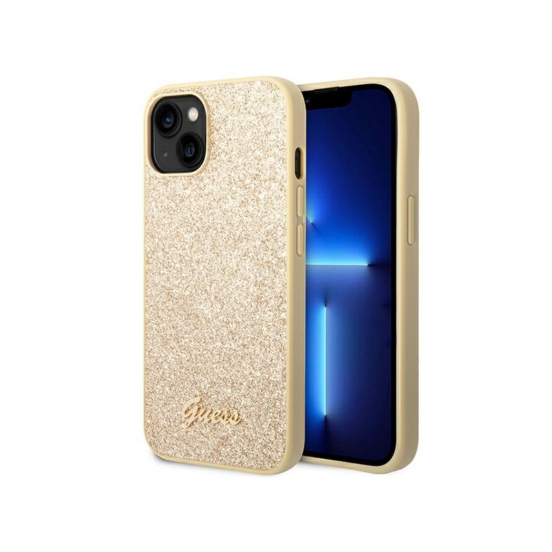 Kryt Guess GLITTER SCRIPT pro iPhone 14 Plus - zlatý