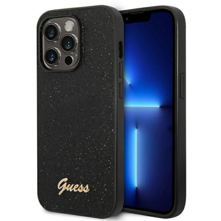 Kryt Guess Glitter Script iPhone 14 Pro - černý