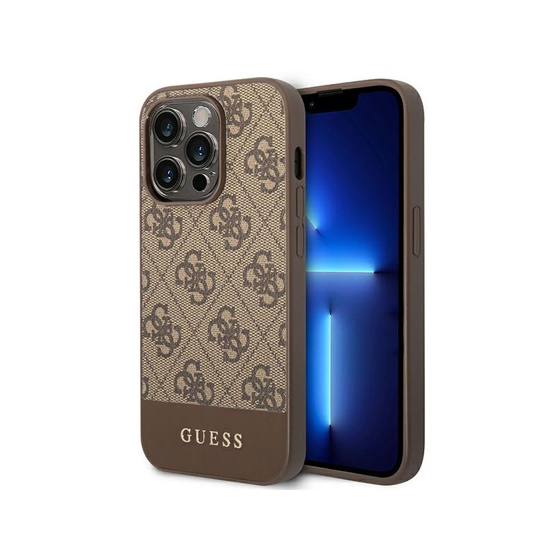 Kryt Guess 4G STRIPE pro iPhone 14 Pro - hnědá/hotovka