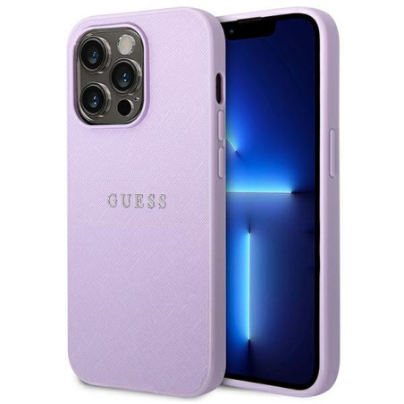 Kryt Guess Saffiano Strap pro iPhone 14 Pro – fialová