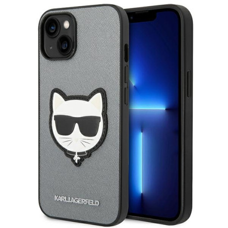 Kryt Karl Lagerfeld SAFFIANO CHOUPETTE pro iPhone 14 - stříbrná