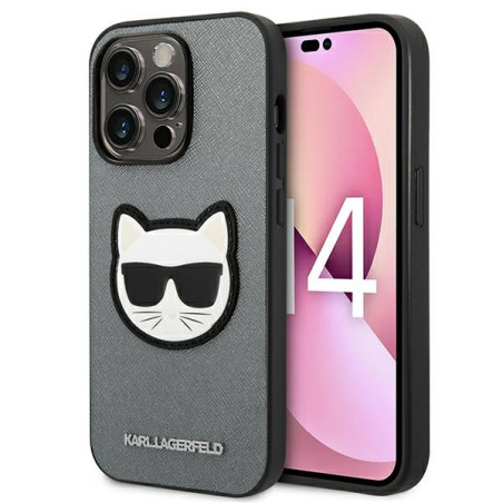 Kryt Karl Lagerfeld SAFFIANO CHOUPETTE pro iPhone 14 Pro stříbrný