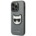 Kryt Karl Lagerfeld SAFFIANO CHOUPETTE pro iPhone 14 Pro stříbrný