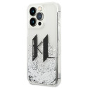Kryt Karl Lagerfeld Liquid Glitter Big KL iPhone 14 Pro stříbrná