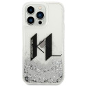 Kryt Karl Lagerfeld Liquid Glitter Big KL iPhone 14 Pro stříbrná
