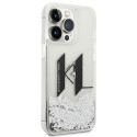 Kryt Karl Lagerfeld Liquid Glitter Big KL iPhone 14 Pro stříbrná