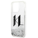 Kryt Karl Lagerfeld Liquid Glitter Big KL iPhone 14 Pro stříbrná