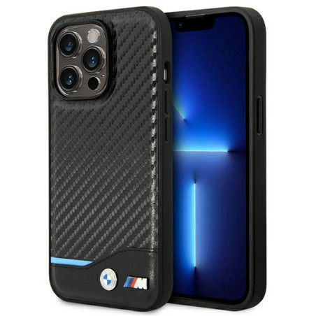 Pouzdro BMW Leather Carbon pro iPhone 14 Pro - černá/černá