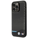 Pouzdro BMW Leather Carbon pro iPhone 14 Pro - černá/černá