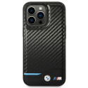 Pouzdro BMW Leather Carbon pro iPhone 14 Pro - černá/černá