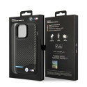 Pouzdro BMW Leather Carbon pro iPhone 14 Pro - černá/černá