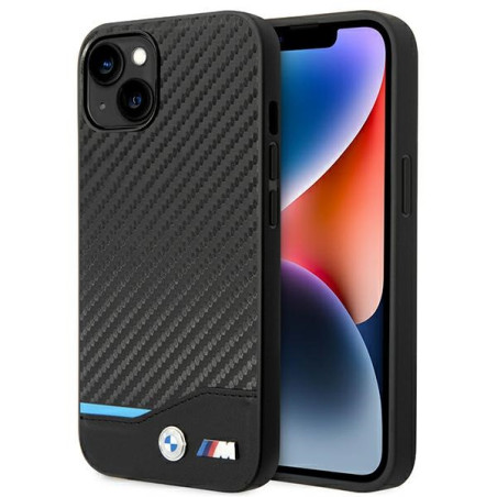 Pouzdro BMW Leather Carbon pro iPhone 14 - black
