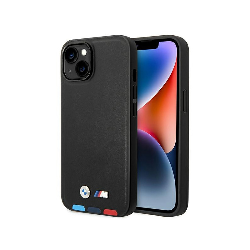 Pouzdro BMW Case BMHCP14S22PTDK pro iPhone 14 - černé s černou kůží trikolóra