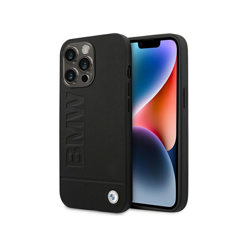 Kryt BMW LEATHER STAMP pro iPhone 14 Pro Max - černý