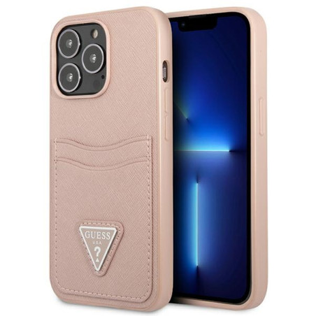 Kryt Guess Saffiano Triangle pro iPhone 13 Pro – růžová