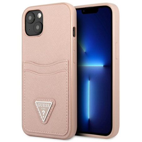 Kryt Guess Saffiano Triangle iPhone 13 růžový