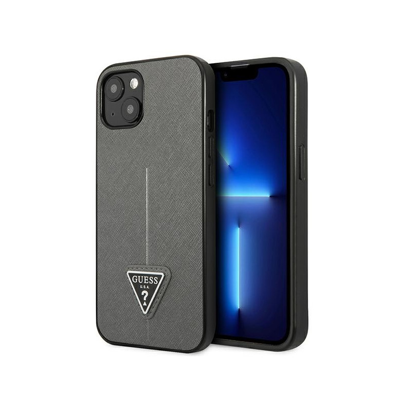 Kryt Guess GUHCP13SPSATLG pro iPhone 13 mini - stříbrná/silver (Saffiano Triangle)